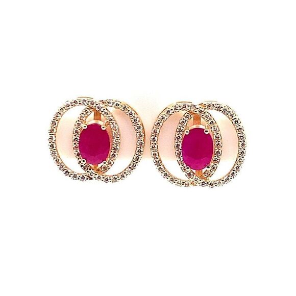 Diamond Ruby Stud Earrings 14k Yellow Gold 2.90 mm Certified $5,950 018661 - Picture 6 of 16